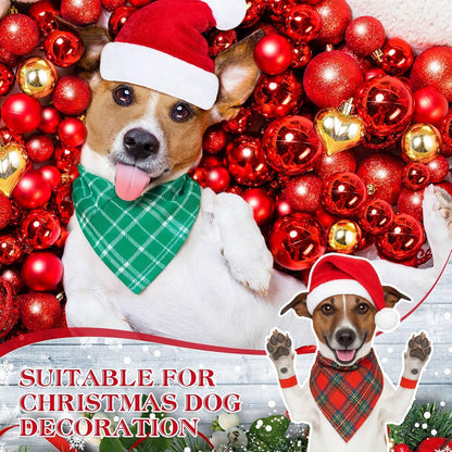 Weewooday 50 Pcs Christmas Dog Bandanas Bulk Xmas Red Green Buffalo Plaid Bandanas for Dogs Soft Bibs Adjustable Triangle Scarf for Small Medium Large Pets Costume (25.6 x 17.7 x 17.7 Inch)
