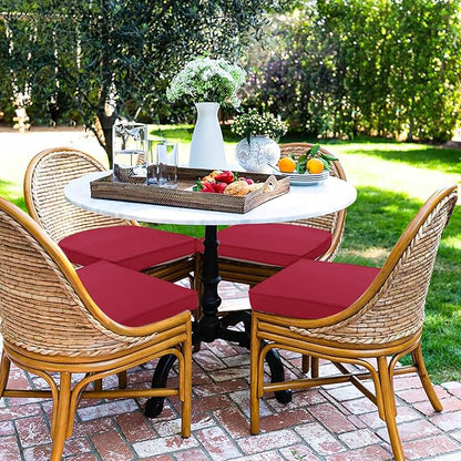Outdoor Chair Cushions Set of 4 Waterproof Patio Chair Cushions with Tie 5 Year Color Fastness Thick Outdoor Seat Cushion for Garden Lawn Round Corner Burgundy 17x16x2 Inch