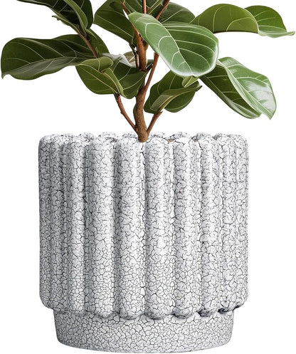 Ceramicfor Ceramic Planter, 12 Inch, Black and White | Indoor Plants, Drainage Hole, Fluted Round Design, Indoor & Outdoor Use