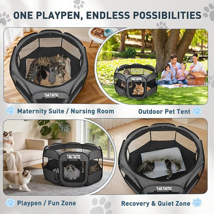 Large Cat Playpen for Multiple Cats, Extra Spacious Pet Tent Playground, Portable Dog Exercise Pen with Room for Toys & Bed, Indoor/Outdoor Enclosure for 2-3 Pets (Dark Grey, Large)