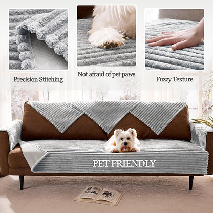 Dual Non-Slip Couch Cover for Dogs Waterproof, Fuzzy Soft Pet Couch Covers for Sofa 3 Cushion, Pet Friendly Soft Dog Bed Covers Sofa Cover Washable (Seagull Gray, 33" x 75" 1 Pack)