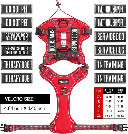 Service Dog Tactical Vest Harness and Leash Set Large Sized Dog Emotional Support- Tactical Dog Harness Training Collar with Name (Red, L)
