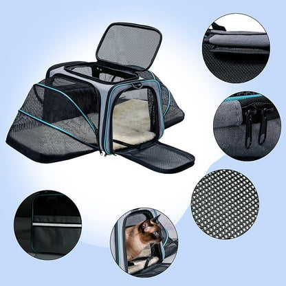 Cat Dog Carrier - Airline Approved Expandable Soft-Sided Pet Carrier with Removable Fleece Pad and Pockets, for Cats/Puppy and Small Animals Large(2 side expandable) | 2 Side Expandable, Removable Fleece Pad, Pockets, For Cats/Puppy Small Animals