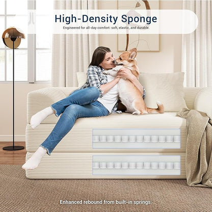 Cloud Boneless Convertible Floor Sofa Bed, 70" 4-in-1 Foldable Compressed Loveseat Lounge Sleeper 2 Seater Couches, High-Density Sponge & Corduroy Fabric Futon Daybed for Living Room Bedroom(Beige)