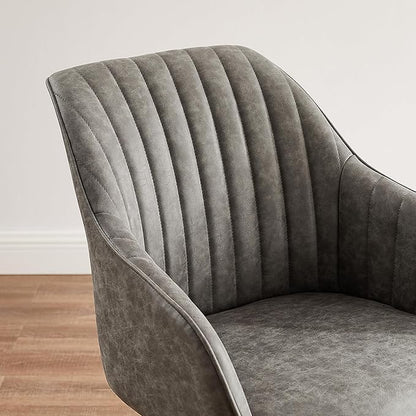 Art Leon Dining Chair, Mid Century Modern Faux Leather Upholstered Swivel Dining Room Chair with Oak Wood Legs, Leisure Side Chair with Arms for Living Room, Gray