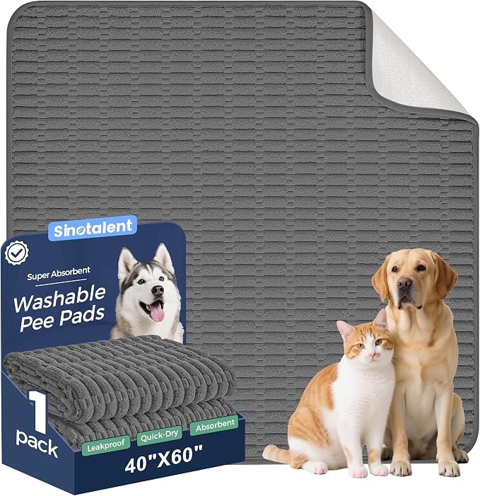 Washable Pee Pads for Dogs Puppy Pad, Dark Grey 40”x60” 1 Pack | High Absorbent Dog Pee Pad Leak Proof Cat Rugs, Reusable Non Slip Pet Mat, Wee Wee Pads for Training, Crate and Floor