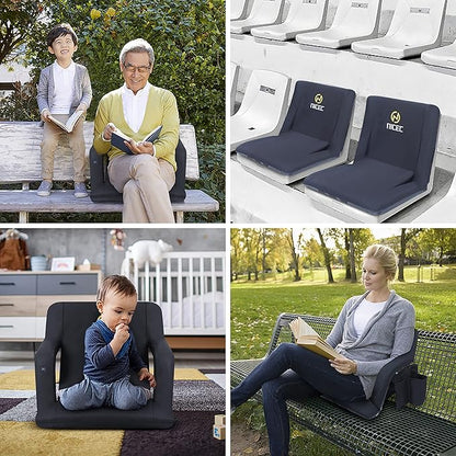 Nice C Stadium Seats, Floor Chair, Bleacher Chairs, 5 Reclining Positions Waterproof Cushion, Ultralight, Foldable, Extra Thick Padding, with Shoulder Straps & Net Pockets, Power Bank Not Included