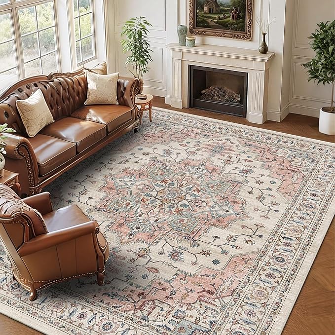 8x10 Area Rugs for Living Room Ultra-Soft Washable Rug Vintage Distressed Boho Area Rug, Non-Slip Low Pile Stain Resistant Carpet for Bedroom Dining Room Kitchen Office