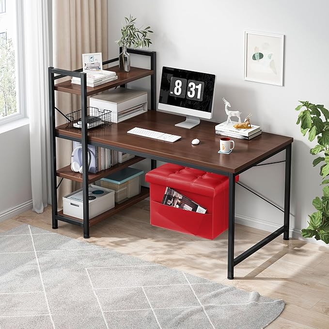 AmasSmile Red Storage Ottoman Folding Foot Rest Stool with Side Pocket, 16 inch Leather Footstool Bench, Short Ottoman Bench, Storage Foot Rest Store, Books