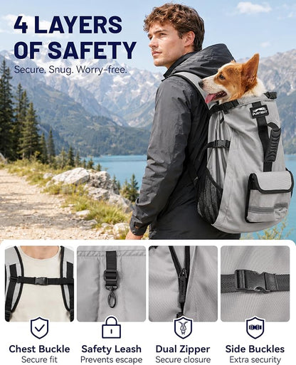Dog Backpack Carrier for Small and Medium Dogs 4-Layer Safety Design (S) | Detachable Waist Bag with padded shoulder straps, breathable mesh and storage pockets for travel and hiking