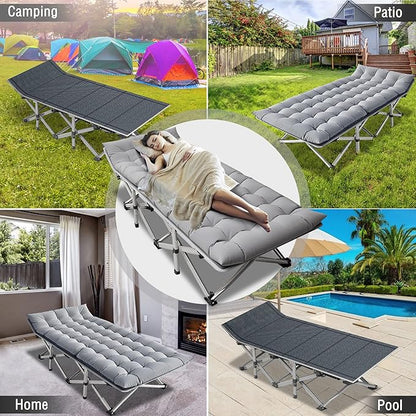 ABORON Camping Cot for Adult 28" Extra Wide, 2PK Heavy-Duty 1200D Oxford Cot for Sleeping, Portable Folding Camp Bed with Mat & Carry Bag
