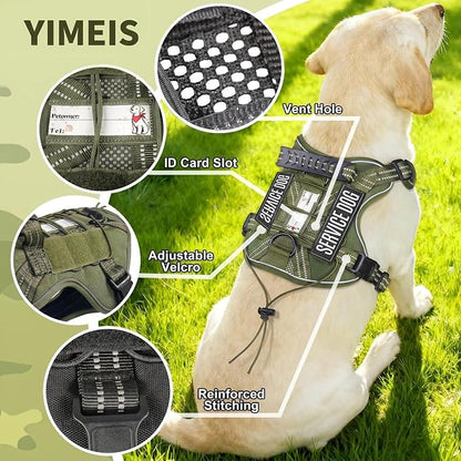 Service Dog Tactical Vest Harness and Leash Set Large Sized Dog Emotional Support- Tactical Dog Harness Training Collar with Name (Army Green, XL)