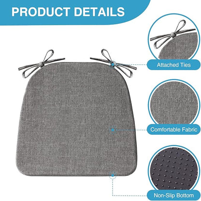 Chair Cushions for Dining Chairs Set of 4, Non Slip Kitchen Chair Pads, 17" x 16" x 2", Indoor Dining Chair Cushions with Ties, D-Shaped Seat Cushions for Kitchen Chairs, Dark Grey