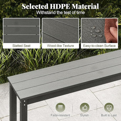 Tangkula HDPE Outdoor Bench, 2-3 Person Patio Bench, 55" Backless Garden Dining Bench with Slatted Seat, Weatherproof Park Bench for Entryway, Porch, Lawn & Backyard (Grey,1)