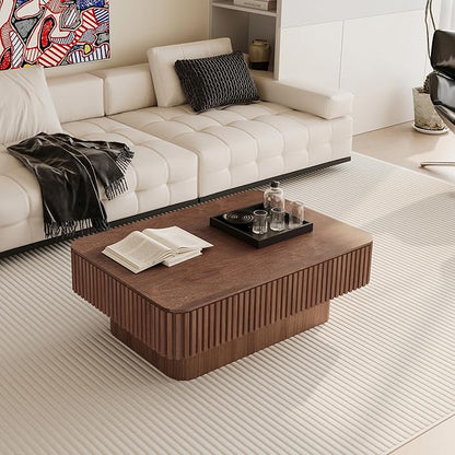 FGXJY Lift Coffee Table with Storage & Adjustable Height, Solid Wood Coffee Table Fluted Center Table Accent Tea Table or Living Room, Apartment, Office (38.6" Walnut)