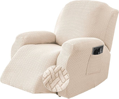 Genina Recliner Chair Cover, Stretch Reclining Chair Covers, Recliner Sofa Slipcovers Stripe Jacquard Lazy Couch Covers Furniture Protector Covers for Pet Kid (Beige, 1 Seat)