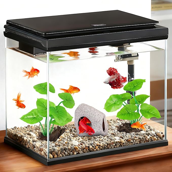 MyLifeUNIT Fish Tank Decor, Silk Aquarium Plants and Hideaway Rock Cave Decor for Betta Fish Tank Accessories, Goldfish, Turtle Tank Decorations