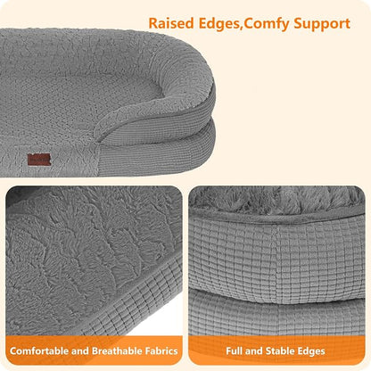 Dwanton Orthopedic Dog Bed for Medium Dogs with Gel Memory Foam, Waterproof Dog Sofa, Washable Pet Bed with Four Sided Bolster Cushion, Removable Cover & Non-Slip Bottom, 36", Plush-Medium Grey