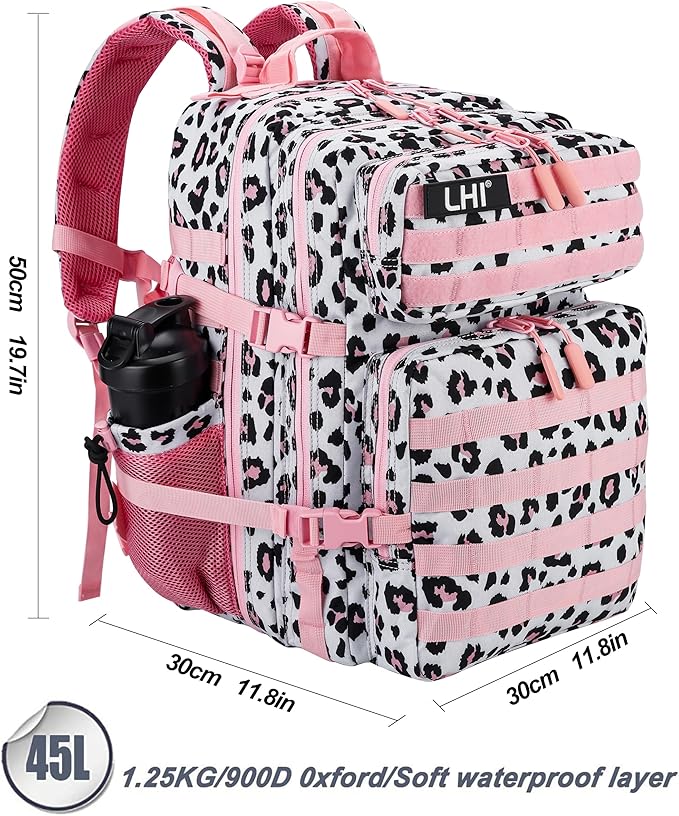 LHI Military Tactical Backpack for Men and Women 45L Army 3 Days Assault Pack Bag Large Rucksack with Molle System - Pink Leopard
