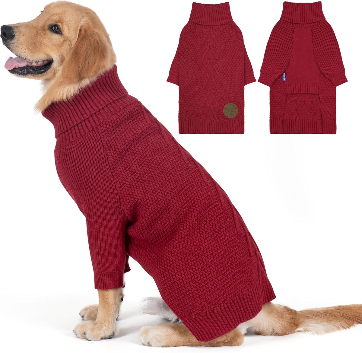cyeollo 4XL Dog Sweater,Knitwear Turtleneck Pullover Sweaters Fall Winter Dog Clothes Sweaters for Large Dogs Female, Burgundy Red XXXXL