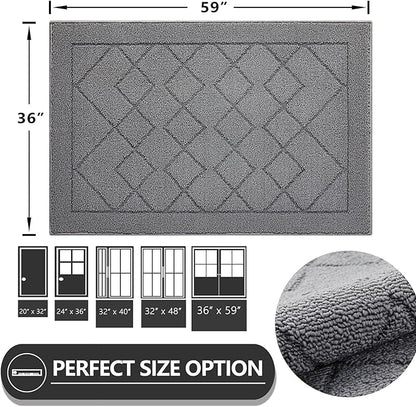 REFETONE Indoor Doormat, Front Back Door Mat 36"x60" Rubber Backing Non Slip Mats, Absorbent Washable Entrance Doormat for Entryway, Resist Dirt Low-Profile Inside Floor Mats for Muddy Shoes, Grey