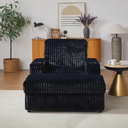 Eafurn 42.5" Oversized Accent Chair with Storage Ottoman Convertible Chaise Lounge, Corduroy Cloud Sofa Chair w/Cupholders, Modern Extra Wide Armchair