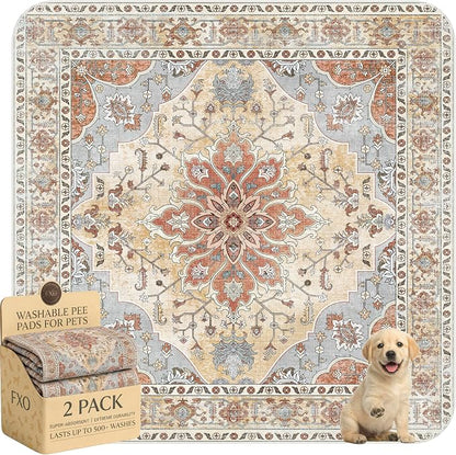 Washable Pee Pads for Dogs,Great Urine Absorbent Reusable Puppy Training Pads,Waterproof,Leak-Proof & Non-Slip Potty Pads for Whelping,Crate,Playpen,Bed.(Orange Amber Floral,54"x54")