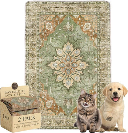 Washable Pee Pads for Dogs and Cats,Great Urine Absorbent Reusable Puppy Training Pads,Waterproof,Leak-Proof & Non-Slip Cat Litter Box Mat for Whelping,Crate,Playpen,Bed.(Green Floral,18"x28")