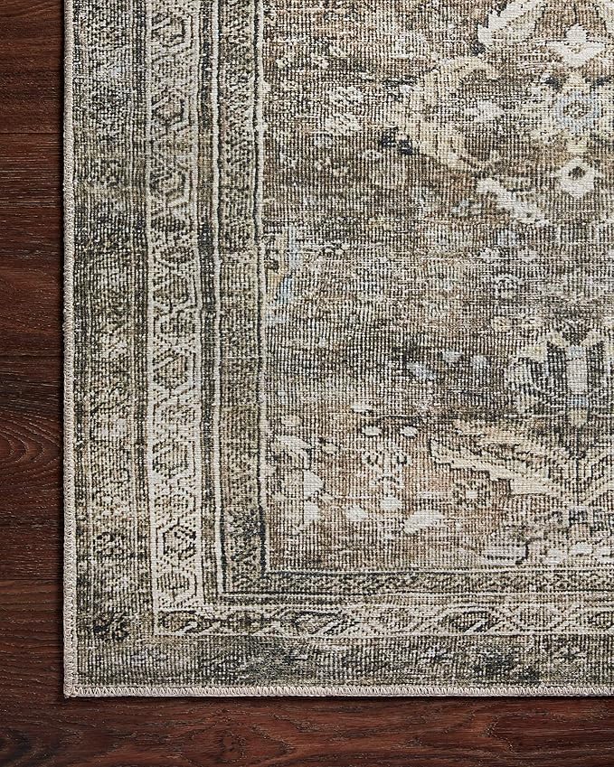 Loloi Layla Collection LAY-13 Antique/Moss 3'-6" x 5'-6" .13" Thick Accent Rug, Soft, Durable, Vintage Inspired, Distressed, Low Pile, Non-Shedding, Easy Clean, Printed, Living Room Rug