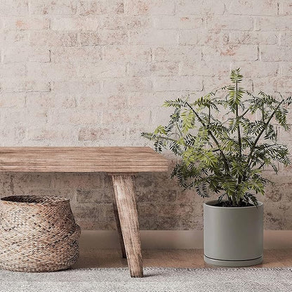 D'vine Dev 8 Inch Ceramic Planter Pot, Grey, 94-O-D-3 | Modern Cylinder Design, Drainage Hole & Saucer Included, Stable Structure, Elegant Home Accent