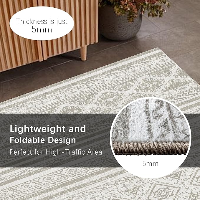 RUGSURE Washable Area Rugs 2'6'' x 8' - 1/6 Thick - Moroccan-Inspired -Stain & Water Resistant Non-Slip - Resistant Rug for Living Room, Bedroom, Nursery, Pet & Child Friendly (Grey)
