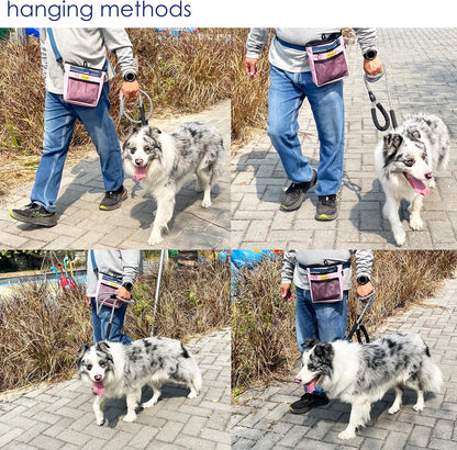 Dog Treat Pouch with Magnetic Closure 4-Cup Silicone Bag Fanny Pack Holder with Clicker 4 Ways to Wear Front Pocket Fits All Phones Ideal for Leash, Pet Walking and Training（Pink）