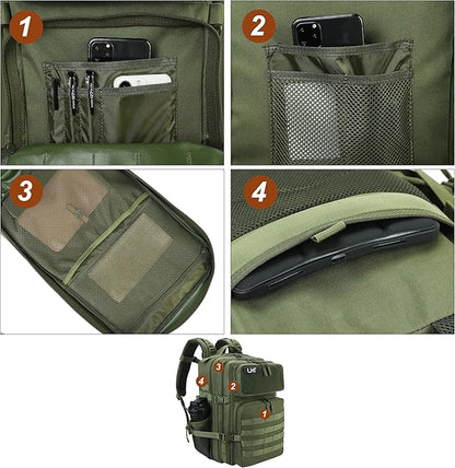 LHI Military Tactical Backpack for Men and Women 45L Army 3 Days Assault Pack Bag Large Rucksack with Molle System - Green