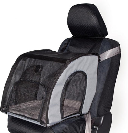 K&H Dog Car Seat, Travel Safety Carrier for Pets, Medium, Gray/Black | Enclosed Car Seat for Dogs, Soft-Sided Covered Pet Carrier, Washable Pad, Multiple Entrances, Mesh Windows, 24x19x17in