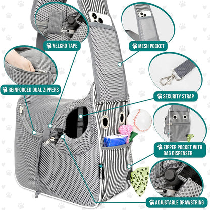 PetAmi Small Dog Sling Carrier, Soft-Sided Crossbody Puppy Carrying Purse Bag, Adjustable Sling Pet Pouch to Wear Medium Cat Travel, Dog Bag for Traveling, Poop Bag Dispenser, Max 10 lbs, Stripe Black