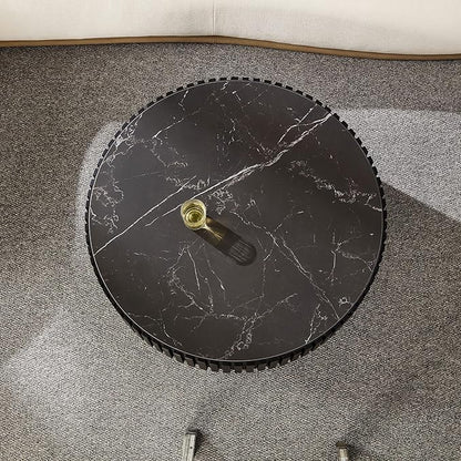 35.43''/90CM Modern Drum Coffee Table, Luxury Circle Wood Coffee Table for Apartment,Small Space (Black, Ø35.43 x 13.77 Sintered Stone Tabletop)
