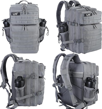 LHI Military Tactical Backpack for Men and Women 45L Army 3 Days Assault Pack Bag Large Rucksack with Molle System - Grey