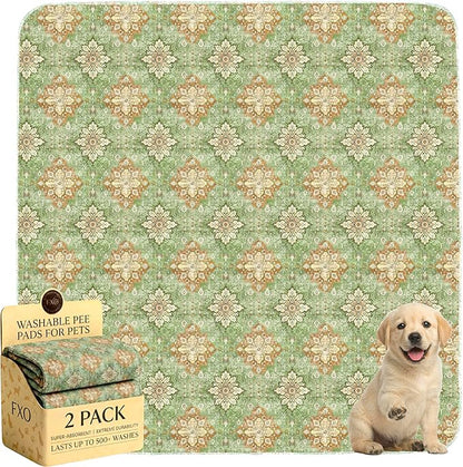 Washable Pee Pads for Dogs,Great Urine Absorbent Reusable Puppy Training Pads,Waterproof,Leak-Proof & Non-Slip Potty Pads for Whelping,Crate,Playpen,Bed.(Green Floral Flat,36"x36")