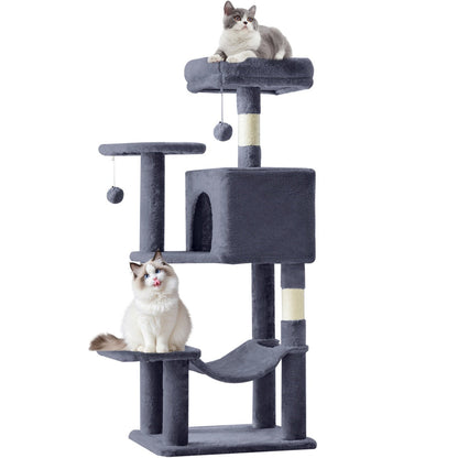 44 Inch Cat Tree Tower, Multi-Cat Climbing Tower With, Natural Sisal Scratching Posts, Extended Platform, Hammock