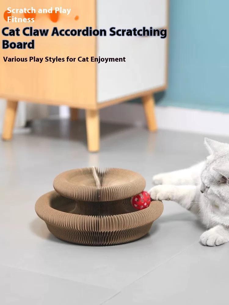 One-piece Cat Scratching Post, Accordion-style Folding Design, Wood Grain, Anti-scratch, Wear-resistant, Interactive Cat Toy.