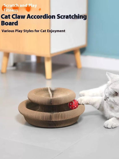 One-piece Cat Scratching Post, Accordion-style Folding Design, Wood Grain, Anti-scratch, Wear-resistant, Interactive Cat Toy.