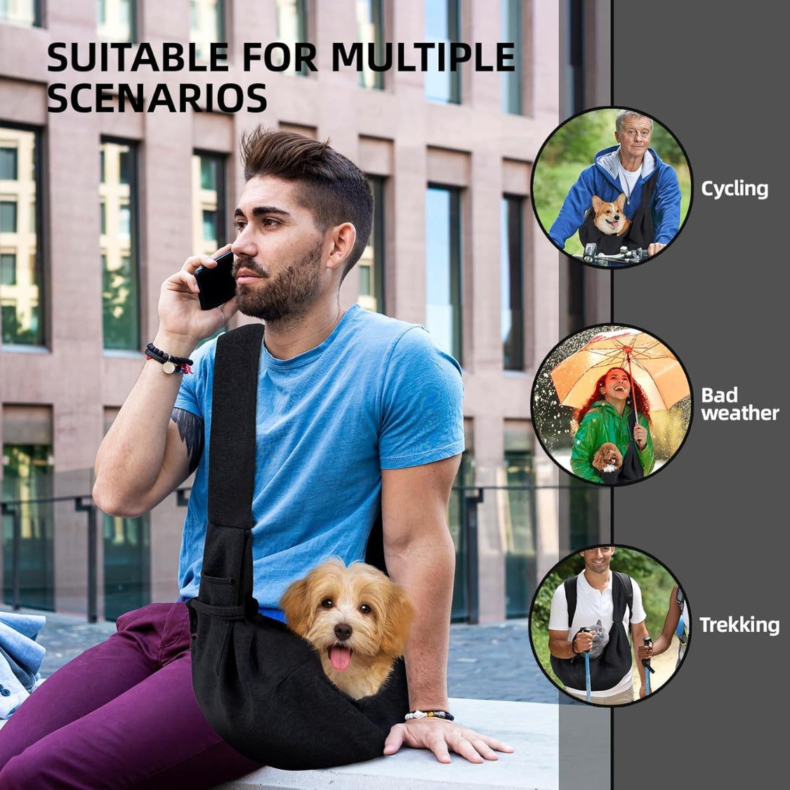 Dog Carrier Sling  Reversible Puppy Carrier Purse With Storage Pocket, Hand Free Dog Sling Carrier For Carry Small Dogs And Cats, Travel Safety Harness, Dog And Cat Harness