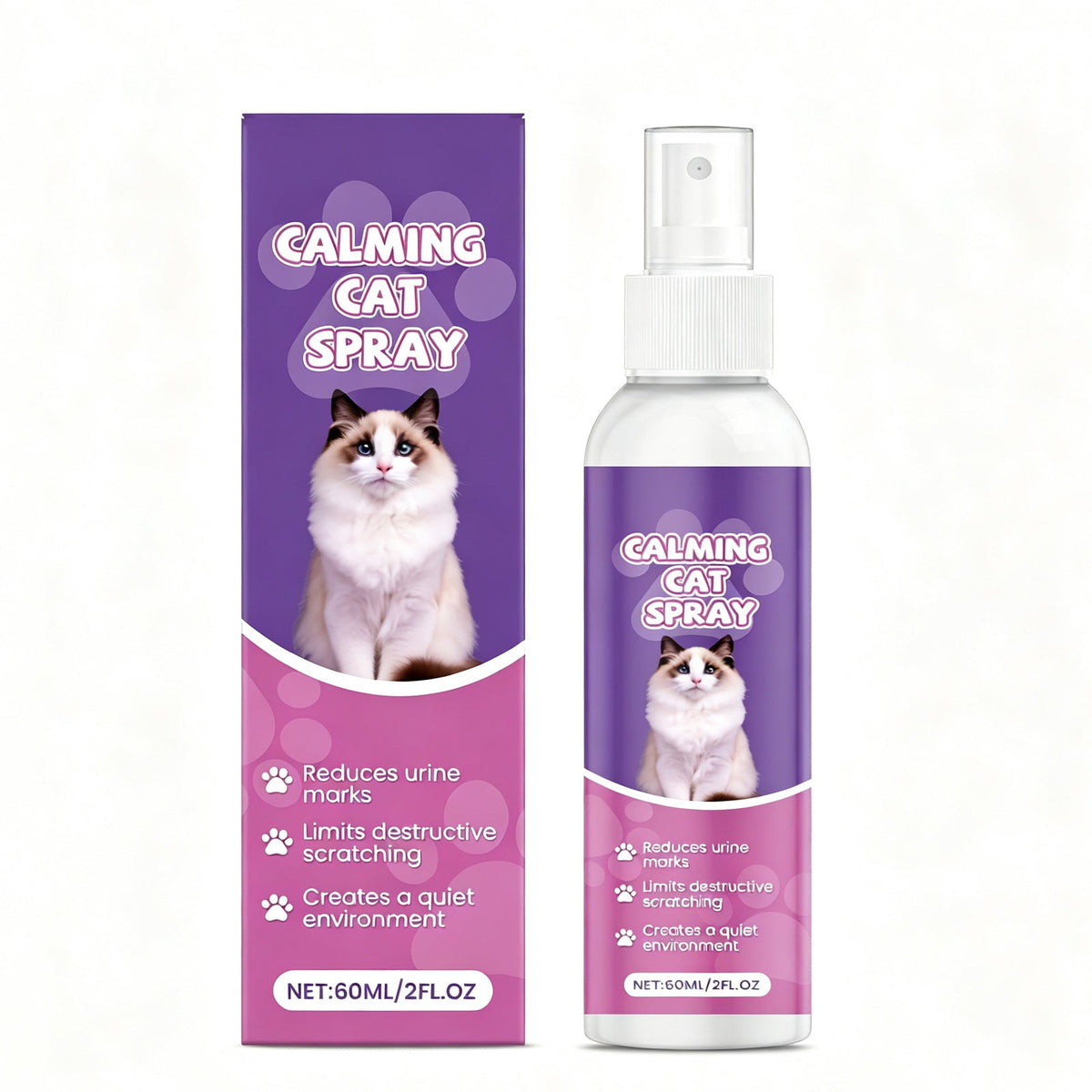 Calming Cat Spray, 60ML Natural Cat Anxiety Relief Spray For Stress & Bad Behavior Correction Product Bullet Points Natural Gentle Formula Crafted With Deionized Water, 1,2-hexanediol And Matrine, Thi
