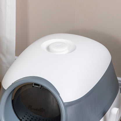 Dome Covered Cat Litter Box with Lid, White and Gray