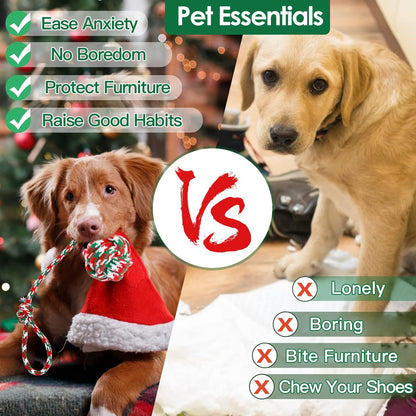Set Of 5Pcs Christmas Dog Rope Chew Toys Dog Interactive Toys Set For Puppy Small Medium Aggressive Chewers Dogs Training Teething Playing