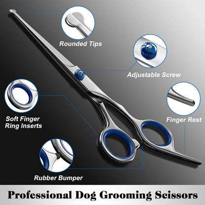 Professional 4 In 1 Dog  Cat Grooming Scissors Kit With Safety Round Tips,Sharp
